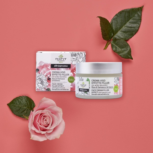 Crema viso effetto filler - rosa di Damasco e tè bianco - bio 