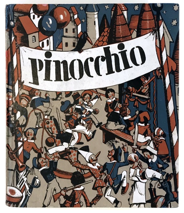Giuseppe Porcheddu Illustrazione per Pinocchio - Legatura Carlo Collodi, Le Avventure di Pinocchio. Paravia, Torino, 1942.