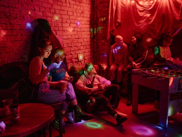A party at a club in Tomsk, where DJs played a few tracks in Ukrainian. By 2023, playing Ukrainian music in Russia was perceived as civil disobedience. Tomsk, Russia, 6 January 2023