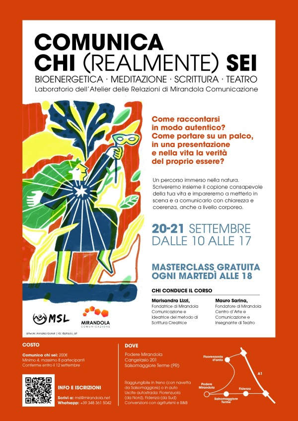Comunica chi (realmente) sei | Locandina del corso dell'Atelier delle Relazioni con Marisandra Lizzi e Mauro Sarina | Immagine realizzata da Annalisa Gorreri