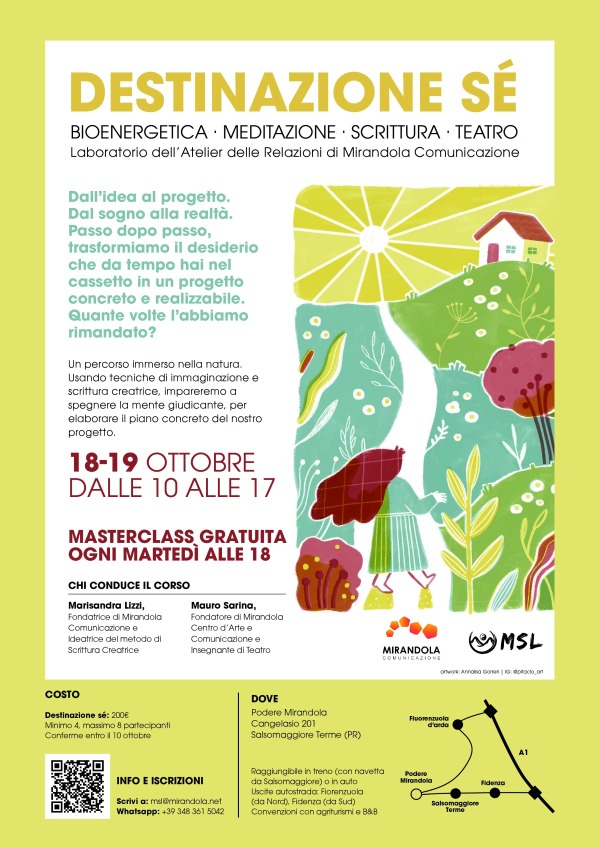 Destinazione sé | Locandina del corso dell'Atelier delle Relazioni con Marisandra Lizzi e Mauro Sarina | Immagine realizzata da Annalisa Gorreri