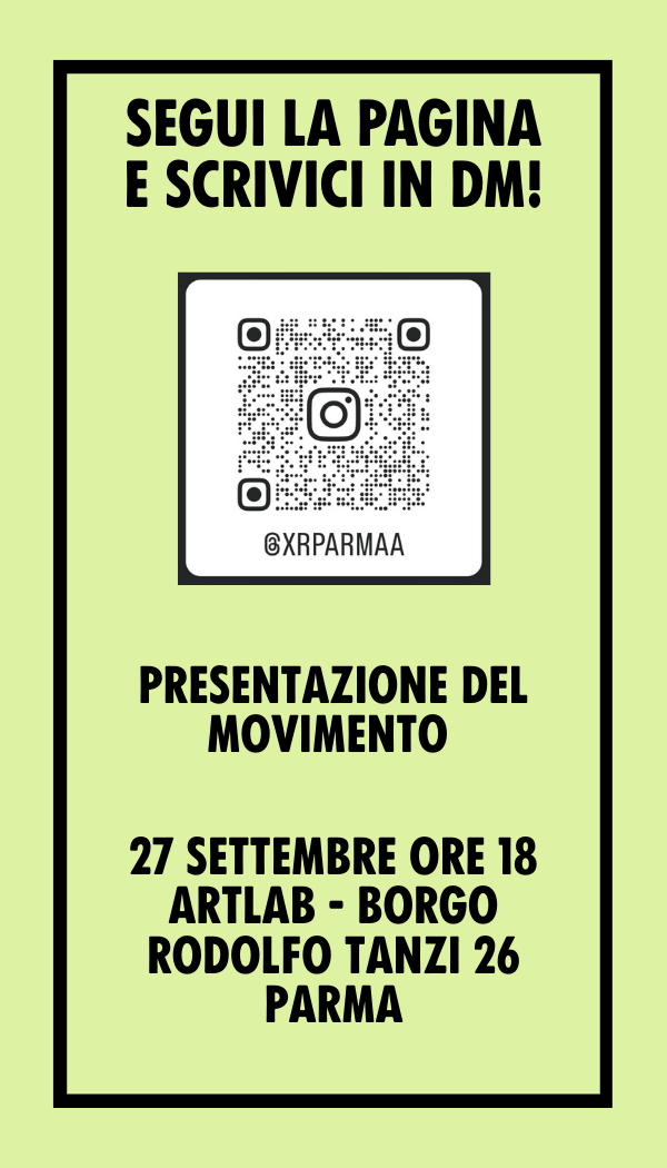 Invito XR Parma per la presentazione del movimento: 27 settembre ore 18 