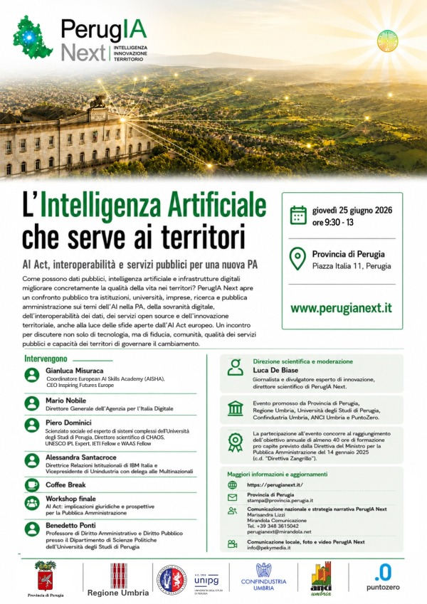 Locandina L’Intelligenza Artificiale che serve ai territori | 25 giugno 2026 | PerugIA Next