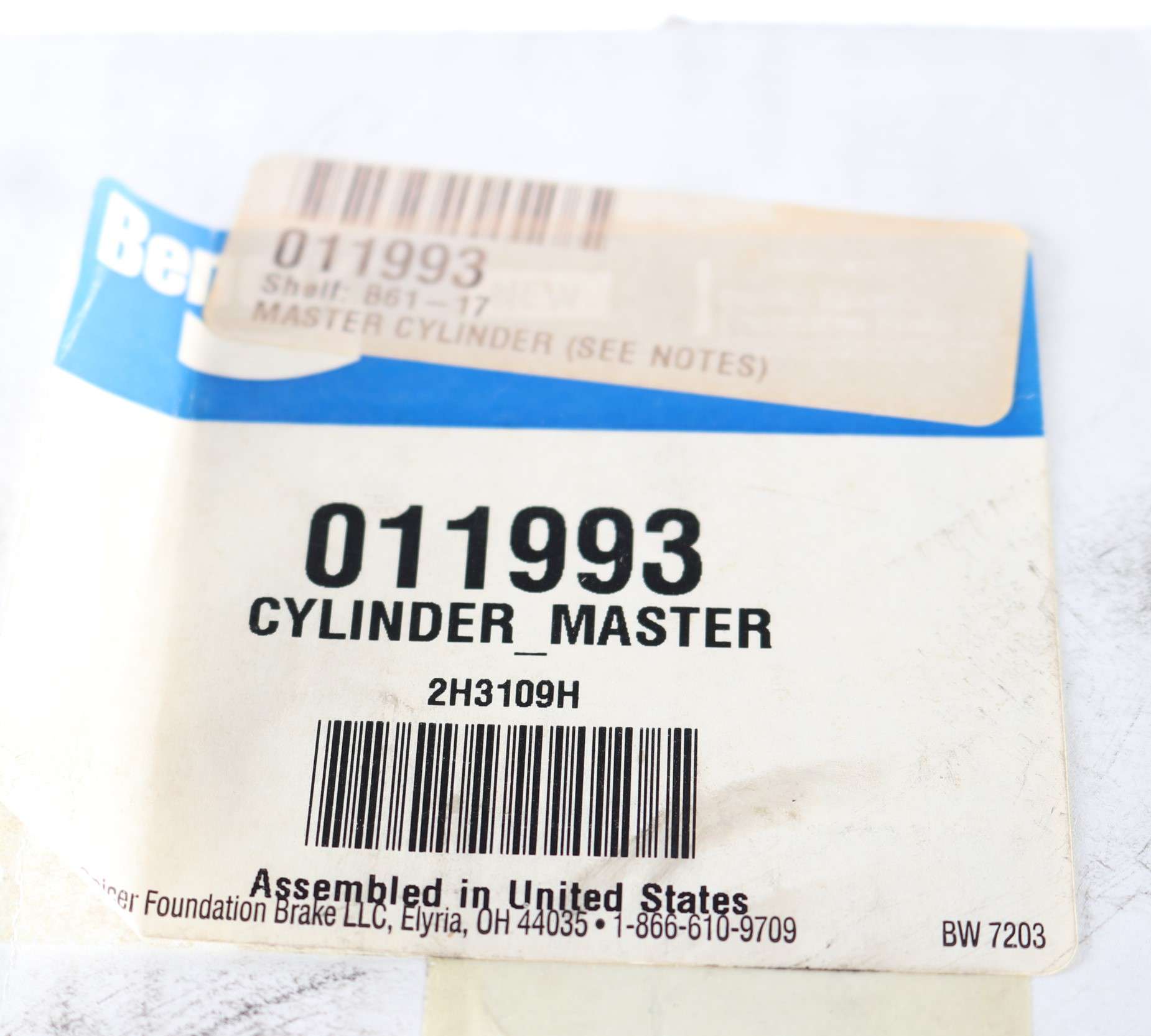 011993 from BENDIX MASTER CYLINDER