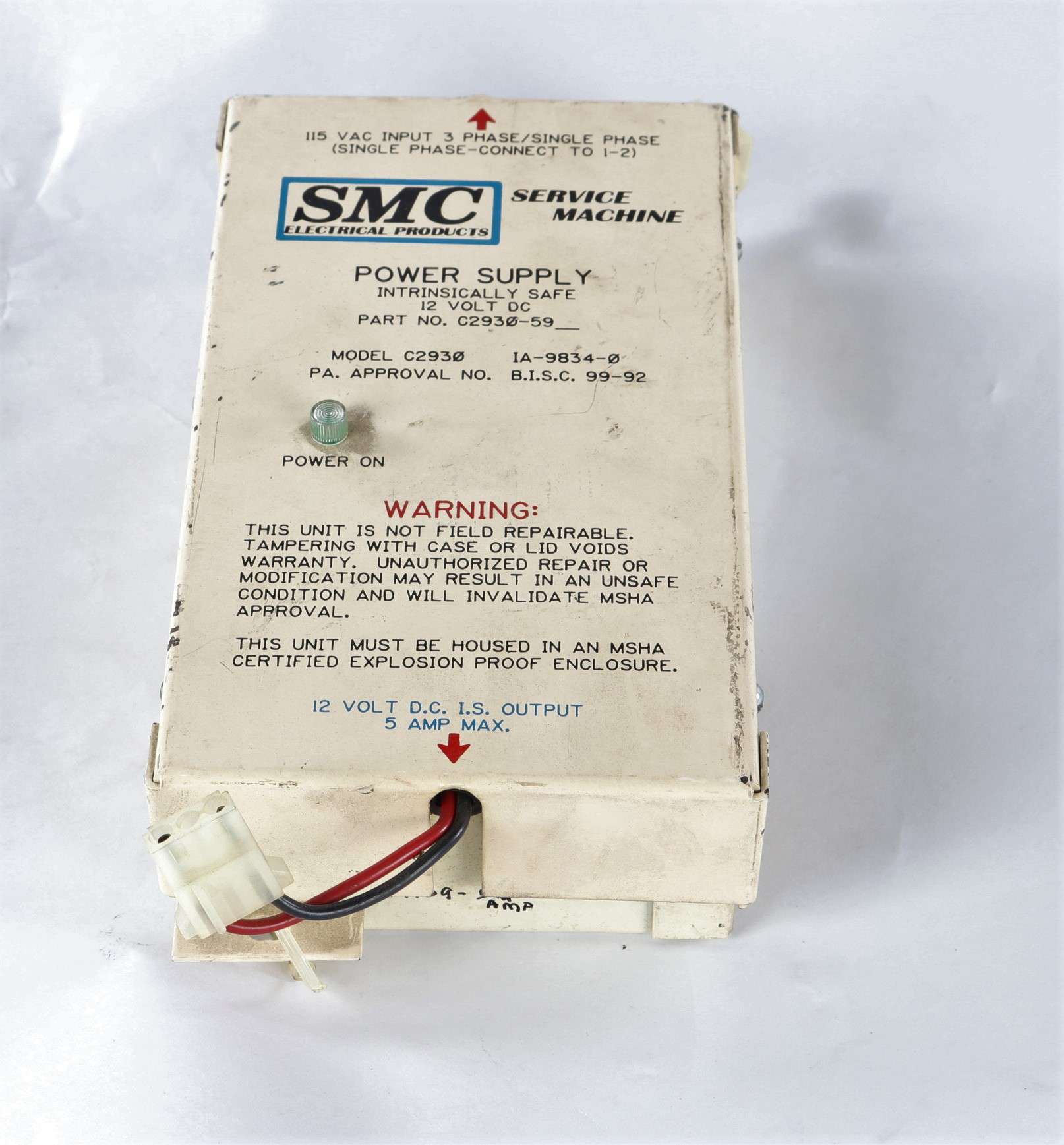 C293059 from BECKER MINING SMC ELECTRICAL PRODUCTS POWER SUPPLY 12VDC
