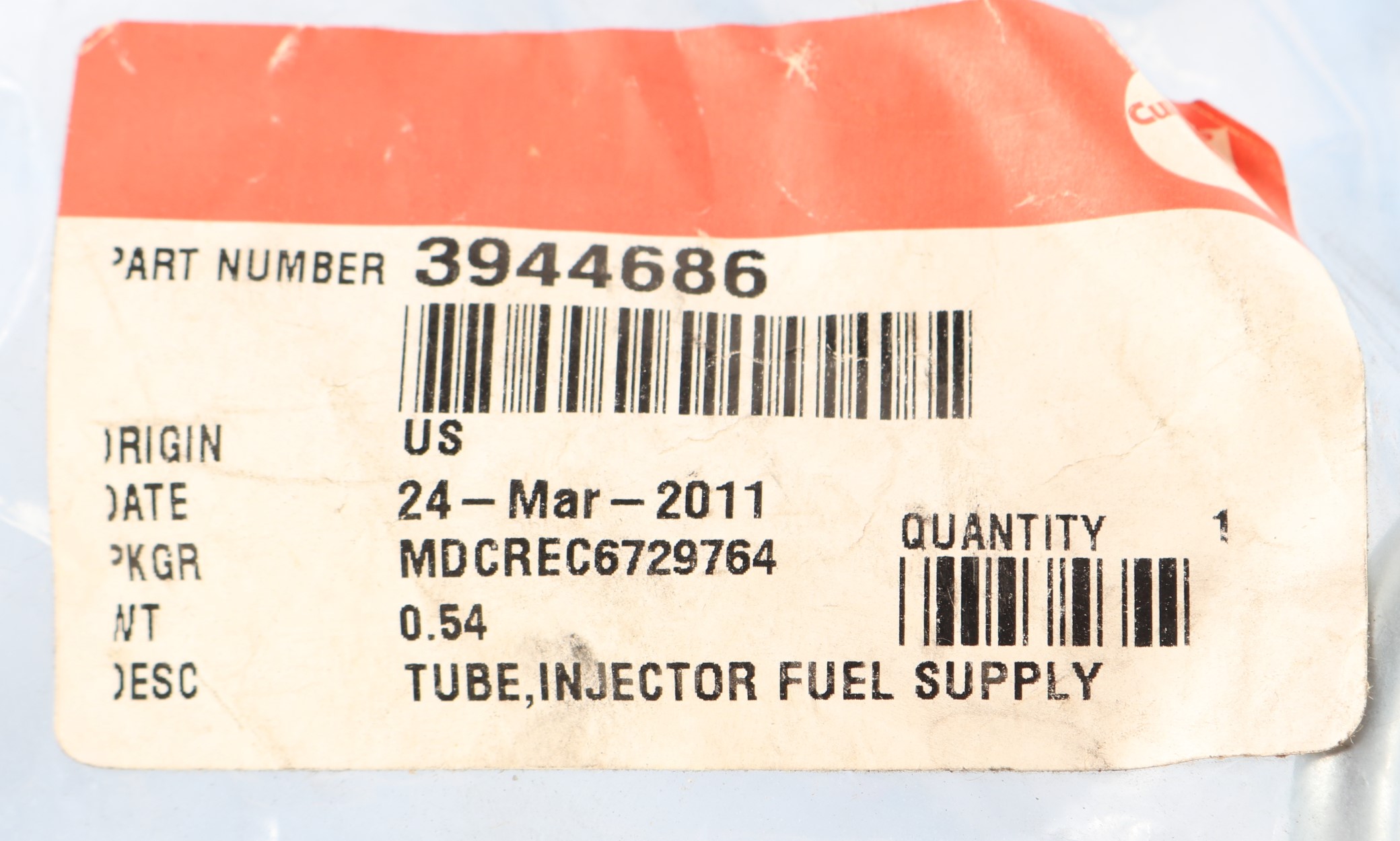 3944686 from CUMMINS - INJECTOR FUEL SUPPLY TUBE FOR TIER 2 CONST. 8.3L C