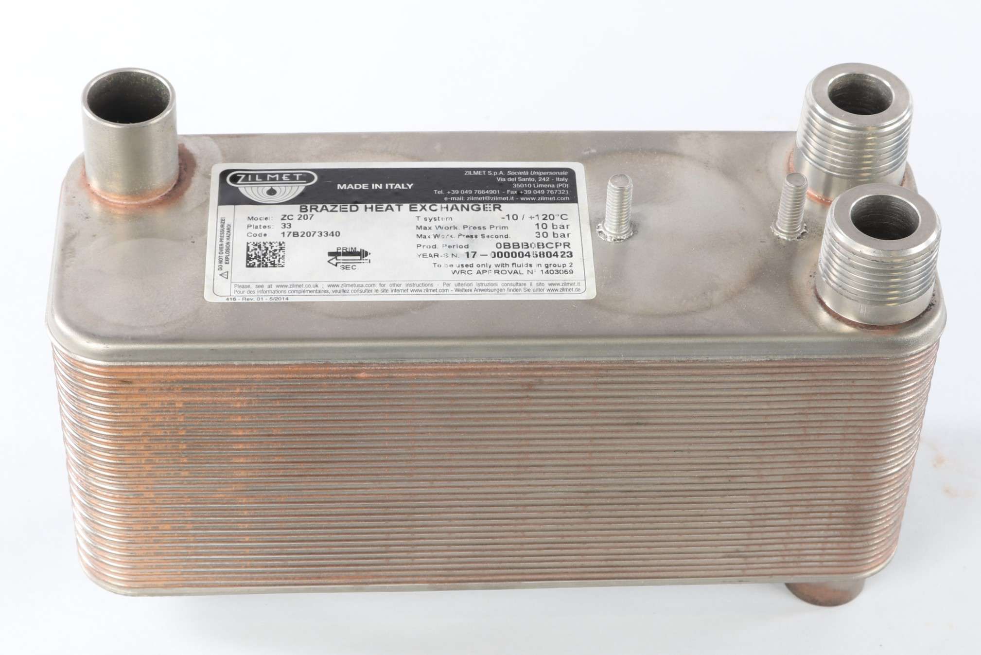 17B2073340 from ZILMET - BRAZED PLATE HEAT EXCHANGER MODEL ZC-207 33-PLATE
