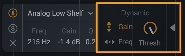 EQ Band Controls Dynamic Pop Out Arrow Button Highlighted