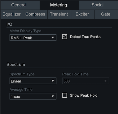 Metering Options Window