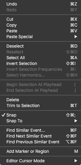 RX Audio Editor Edit Menu