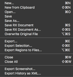 RX Audio Editor File Menu