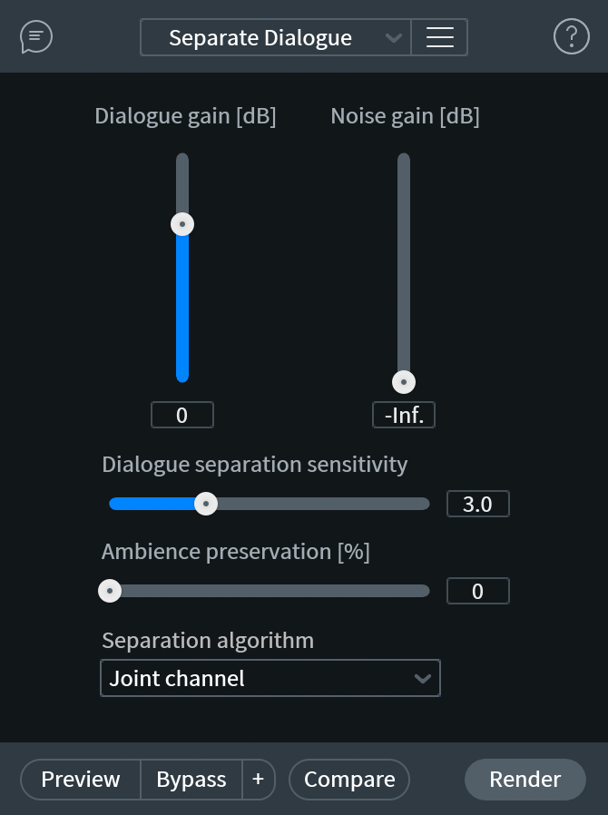 Dialogue Isolate interface