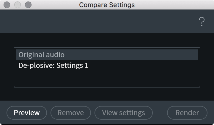 Compare Settings Window