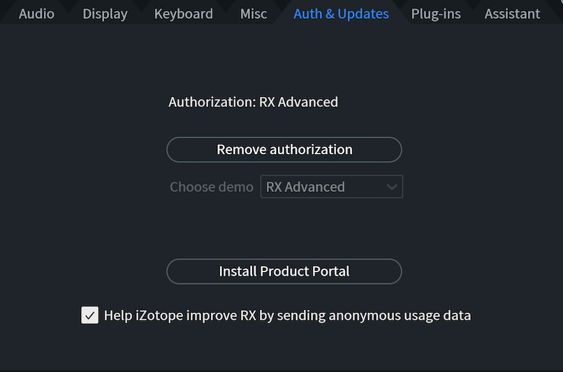 Auth and Updates Preferences tab