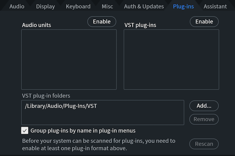 Plug-in Preferences tab