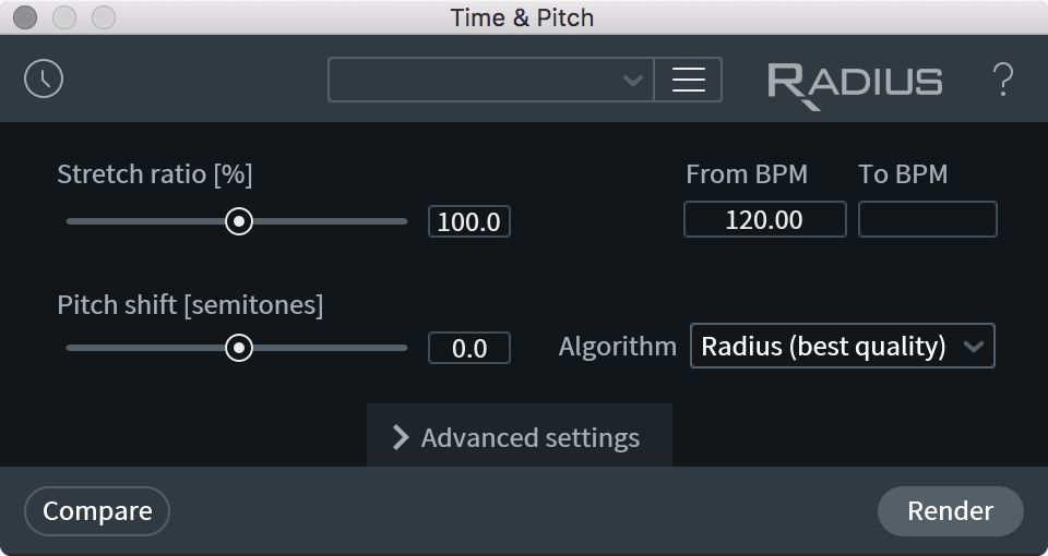 Time and Pitch module interface