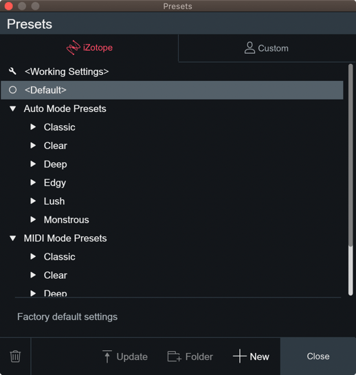 Preset Manager Window