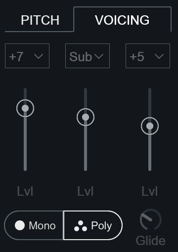 MIDI Mode Voicing controls