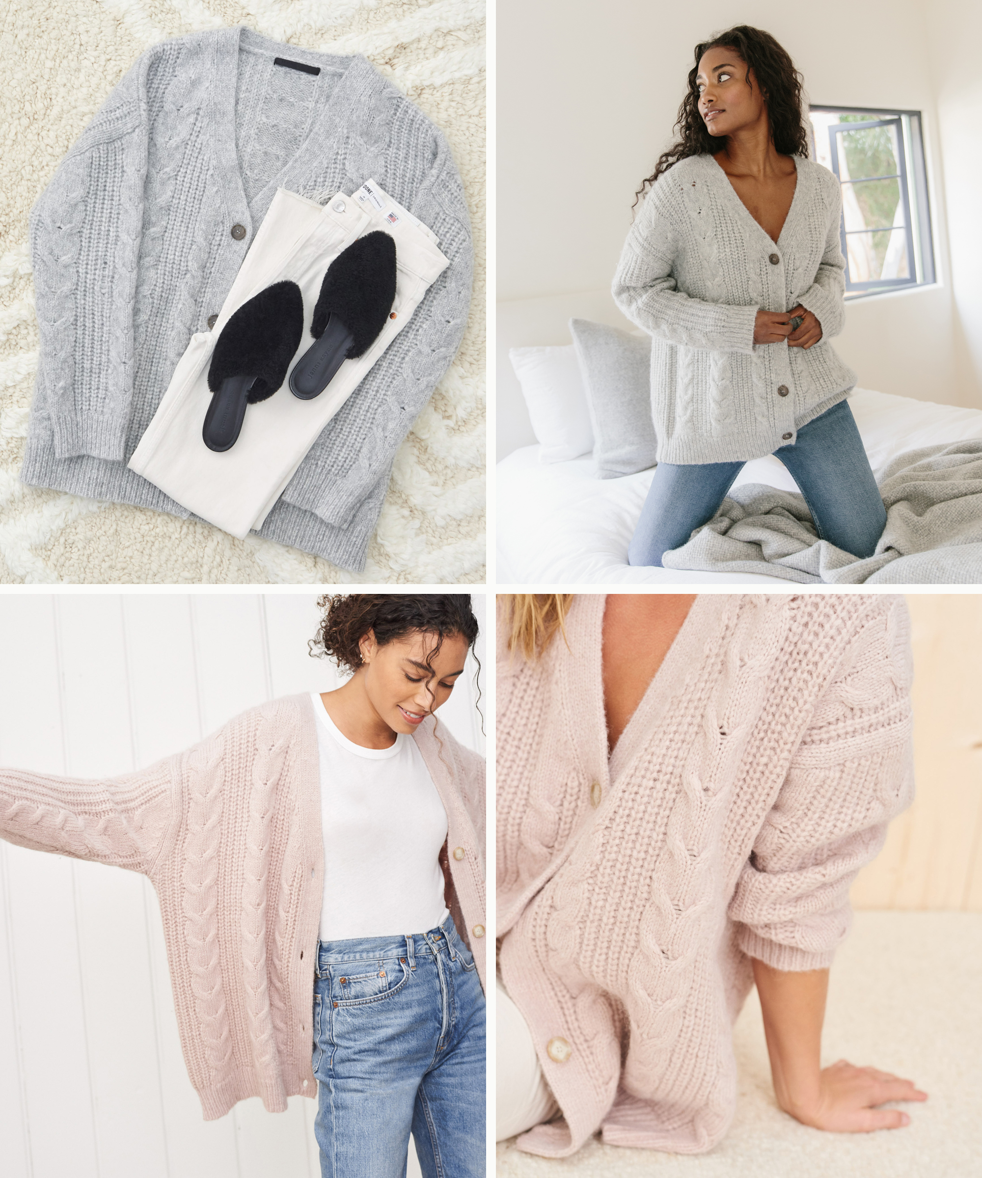 Jenni Kayne Women's Cable Cocoon Cardigan Sweater in Blush Size Large
