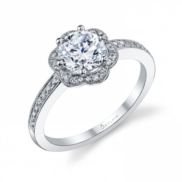 Sylvie Glamorous Floral Halo Diamond Engagement Ring L S1085