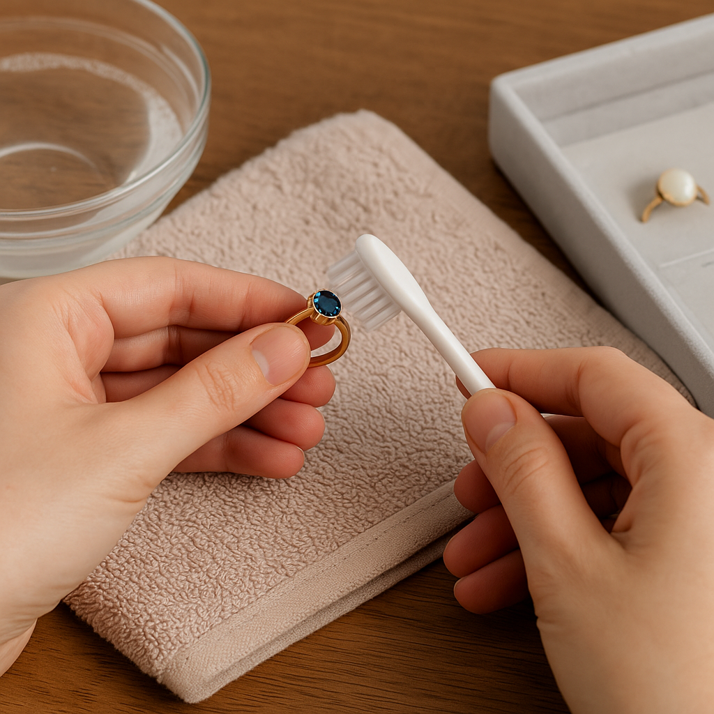 Cleaning gemstone jewelry with a soft cloth