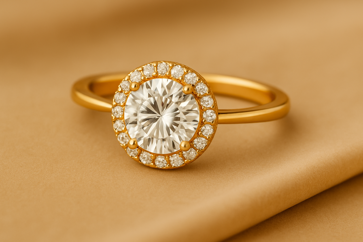 Halo diamond engagement ring with sparkling accent stones