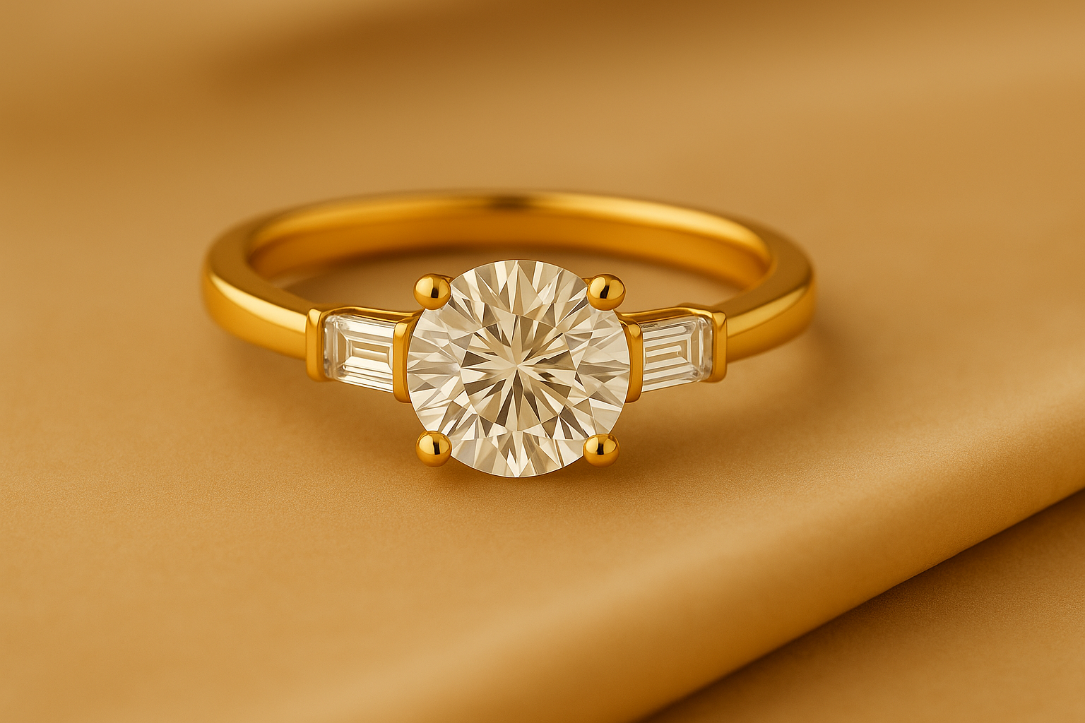 Side-stone diamond engagement ring setting with baguette accent stones