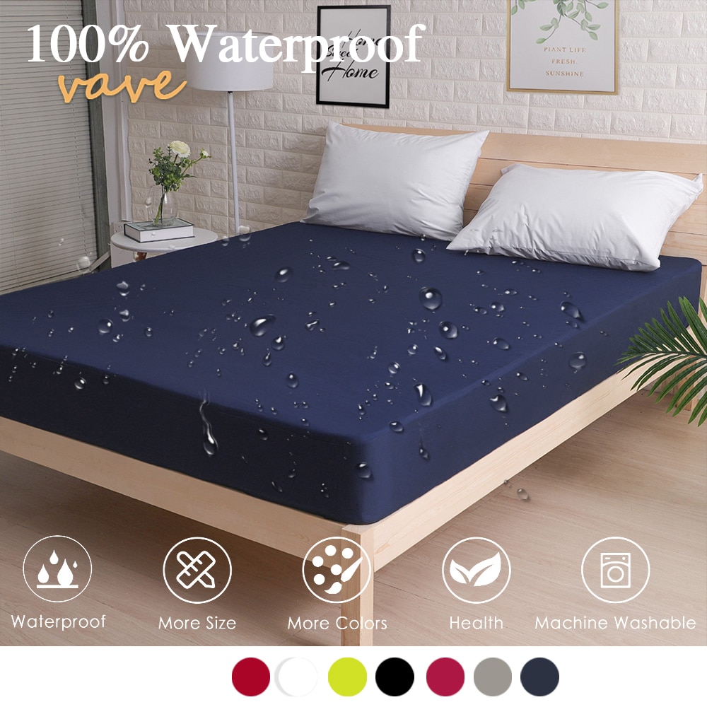 100% Waterproof Fitted Bed Sheet with Elastic Band Anti-slip Cover Mattress Protector for Single Double King Queen160 180 200