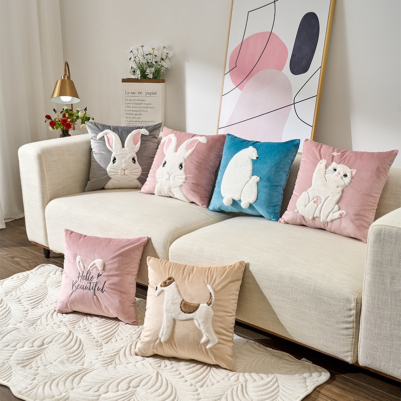Rabbit Decorative Pillowcase Cute Soft Pillows For Sofa Bed Living Room Home Decoration Housse De Coussin Luxury Cushion Cover