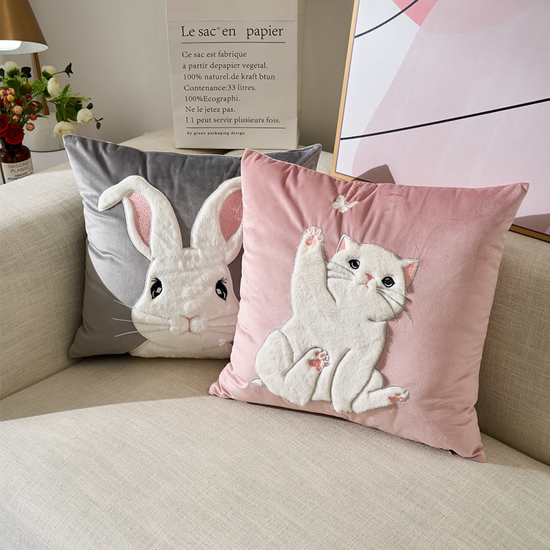 Rabbit Decorative Pillowcase Cute Soft Pillows For Sofa Bed Living Room Home Decoration Housse De Coussin Luxury Cushion Cover