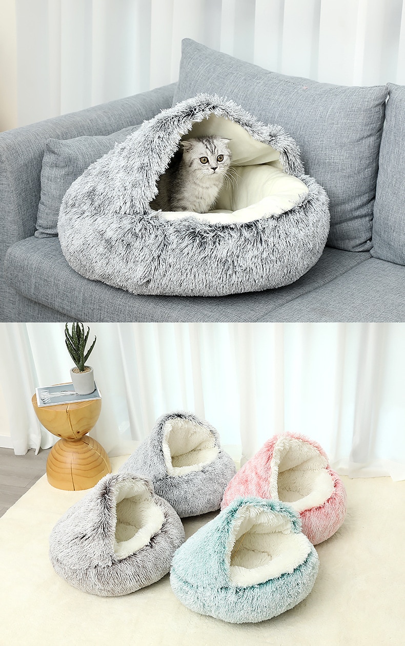 Plush Pet Cat Bed Round Cat Cushion Cat House 2 In 1 Warm Cat Basket Pet Sleep Bag Cat Nest Kennel For Small Dog Cat dog bed
