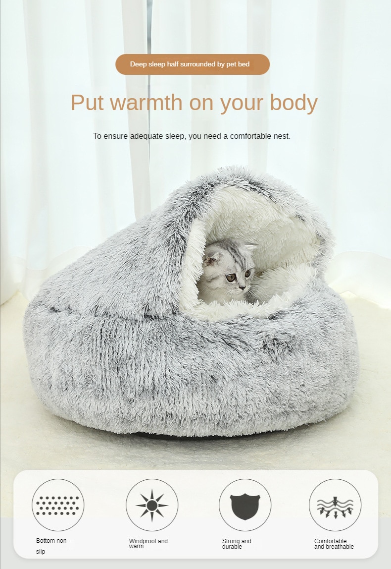 Plush Pet Cat Bed Round Cat Cushion Cat House 2 In 1 Warm Cat Basket Pet Sleep Bag Cat Nest Kennel For Small Dog Cat dog bed
