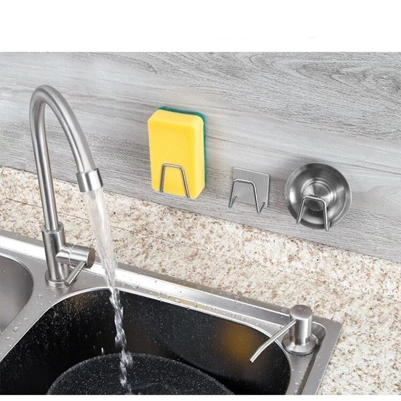 Kitchen Stainless Steel Sink Sponges Holder Self Adhesive Drain Drying Rack Kitchen Wall Hooks Accessories Storage Organizer Kitchen Stainless Steel Sink Sponges Holder Self Adhesive Drain Drying Rack Kitchen Wall Hooks Accessories Storage Organizer