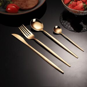 24pcs Gold Dinnerware Set Stainless Steel Steak Knife, Fork, Coffee Spoon & Teaspoon Flatware Dishwasher Safe