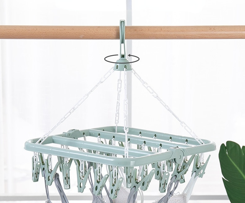 32 Clips Folding Clothes Dryer Hanger Windproof Socks Underwear Drying Rack Household Children Adults Storage Laundry Rack 32 Clips Folding Clothes Dryer Hanger Windproof Socks Underwear Drying Rack Household Children Adults Storage Laundry Rack