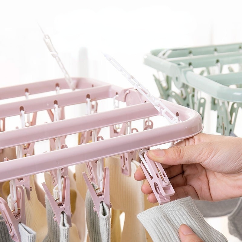 32 Clips Folding Clothes Dryer Hanger Windproof Socks Underwear Drying Rack Household Children Adults Storage Laundry Rack 32 Clips Folding Clothes Dryer Hanger Windproof Socks Underwear Drying Rack Household Children Adults Storage Laundry Rack