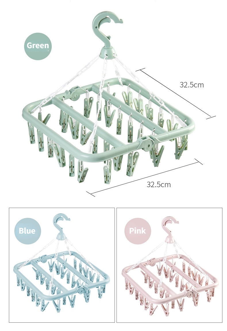 32 Clips Folding Clothes Dryer Hanger Windproof Socks Underwear Drying Rack Household Children Adults Storage Laundry Rack 32 Clips Folding Clothes Dryer Hanger Windproof Socks Underwear Drying Rack Household Children Adults Storage Laundry Rack
