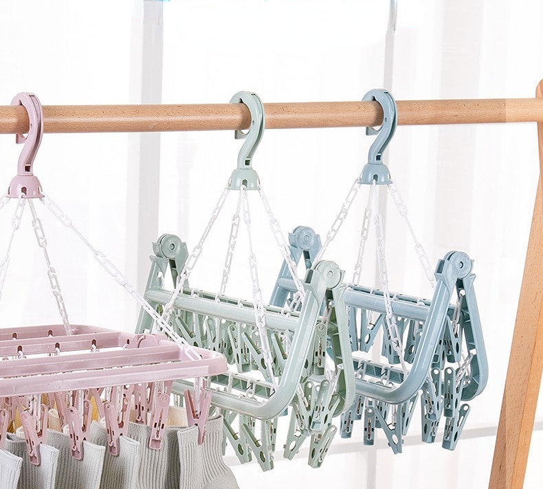 32 Clips Folding Clothes Dryer Hanger Windproof Socks Underwear Drying Rack Household Children Adults Storage Laundry Rack 32 Clips Folding Clothes Dryer Hanger Windproof Socks Underwear Drying Rack Household Children Adults Storage Laundry Rack