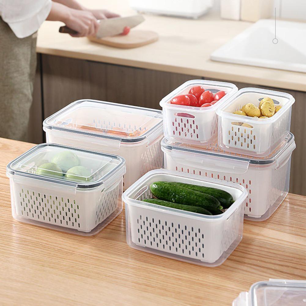 Refrigerator Storage Box Fridge Organizer Fresh Vegetable Fruit Boxes Drain Basket Storage Containers Pantry Kitchen Organizer