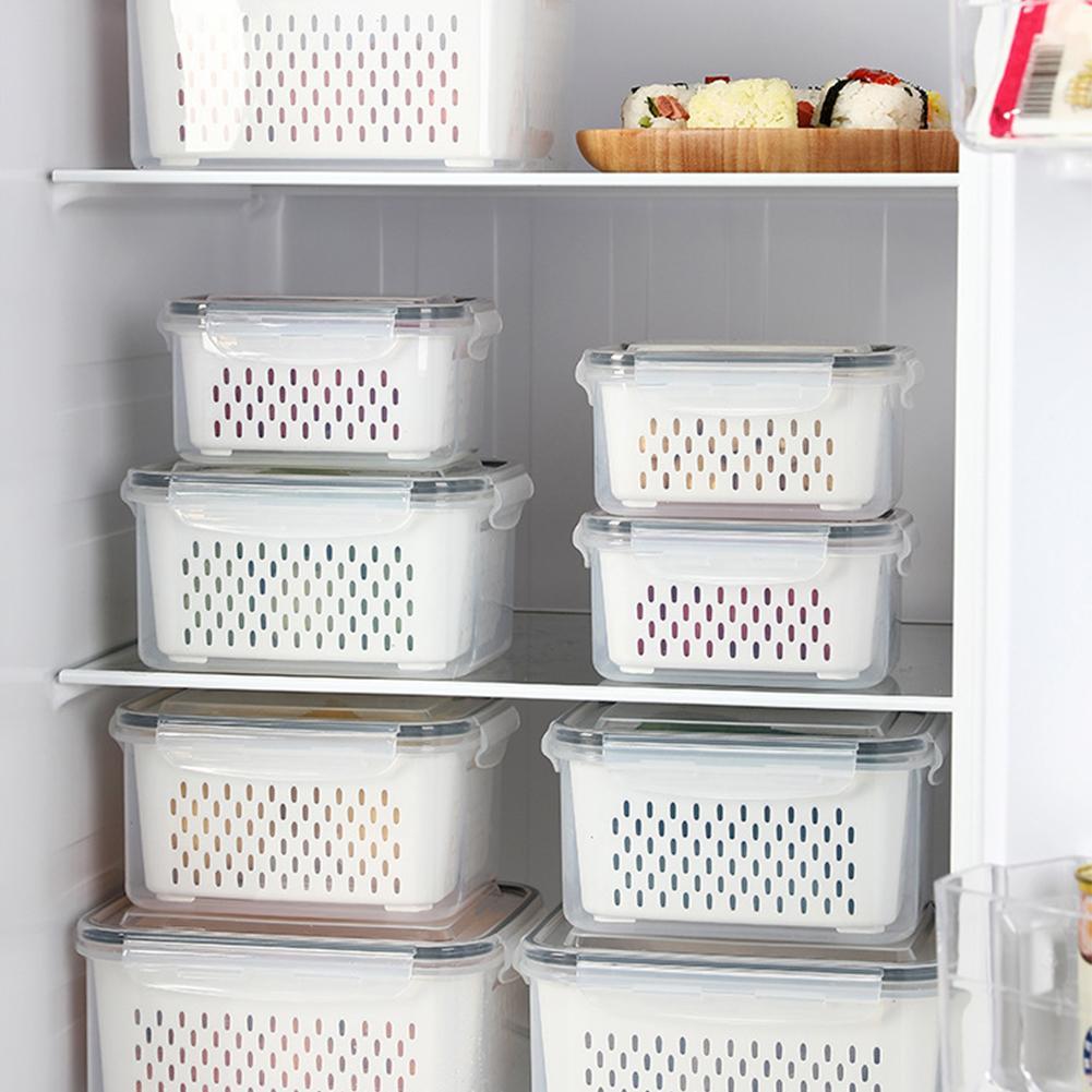Refrigerator Storage Box Fridge Organizer Fresh Vegetable Fruit Boxes Drain Basket Storage Containers Pantry Kitchen Organizer