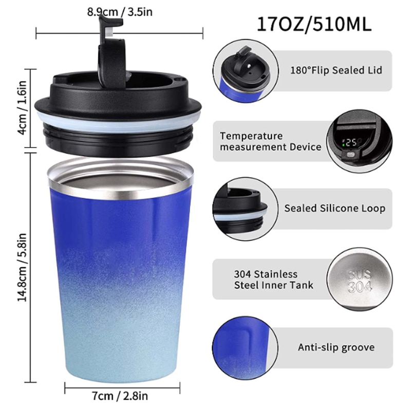 Stainless Steel Coffee Mug Tumbler Smart Travel Thermos Cup Temperature Display Insulated Car Water Cup Portable Vacuum Flasks Stainless Steel Coffee Mug Tumbler Smart Travel Thermos Cup Temperature Display Insulated Car Water Cup Portable Vacuum Flasks