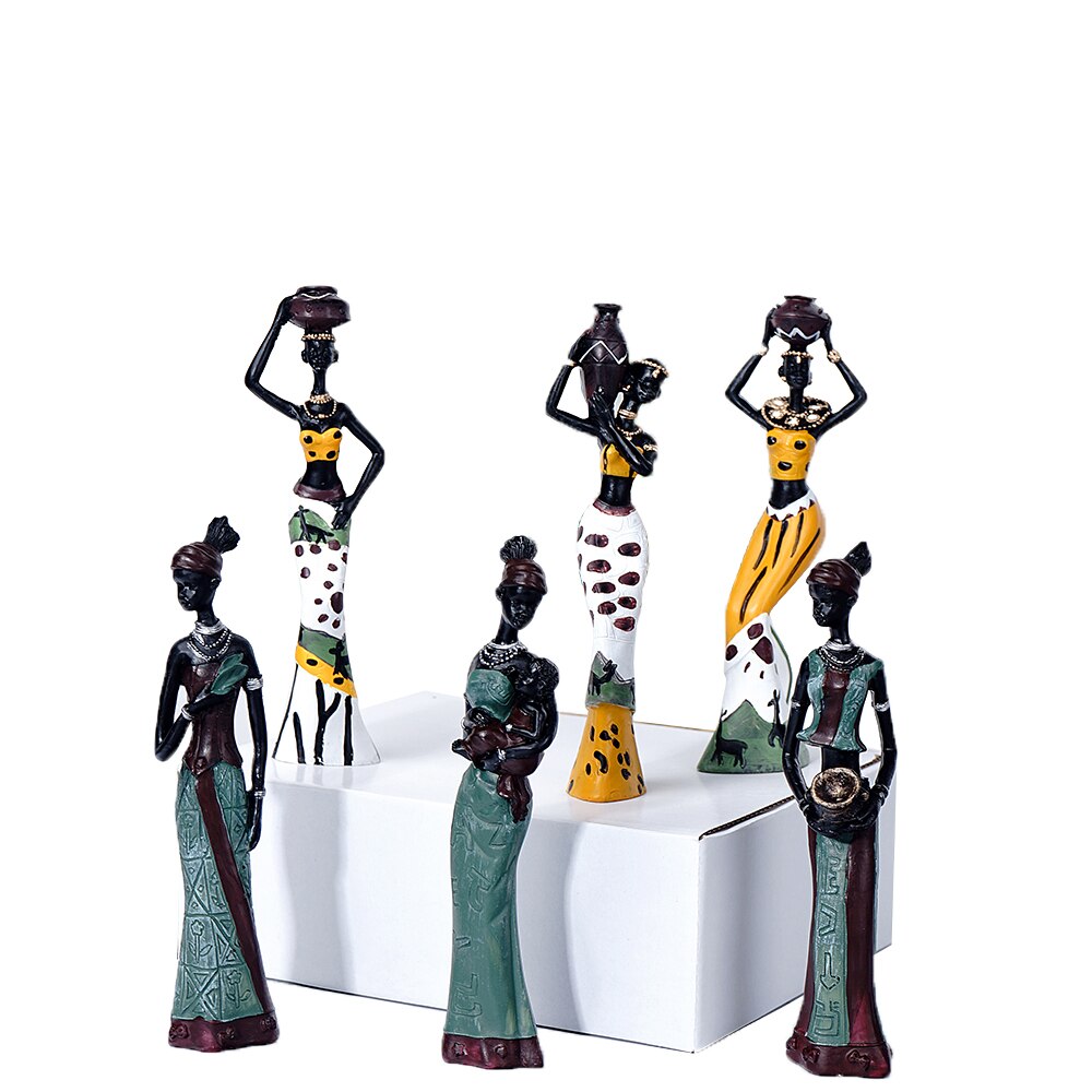 3pcs Set Resin African Woman Figurines Black Figure Statues Exotic Ornaments for Interior Home Living Room Desktop Decorations