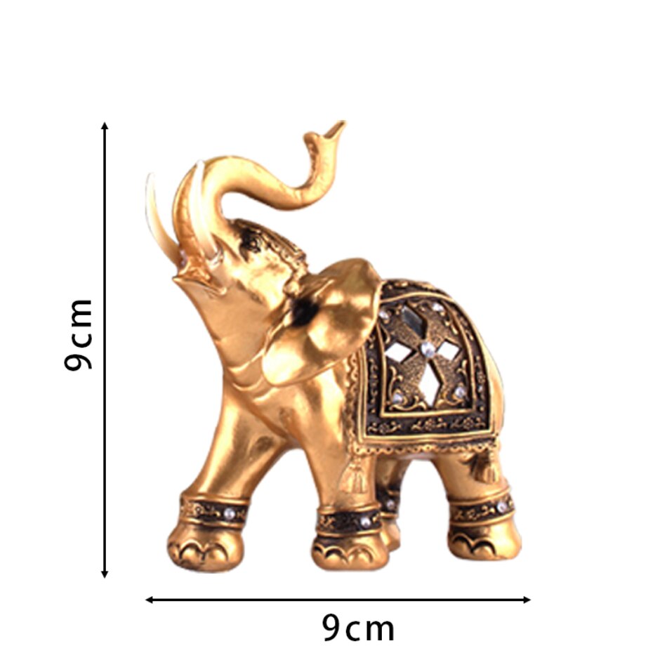 Golden Resin Elephant Statue Lucky Feng Shui Elegant Elephant Trunk Sculpture Lucky Wealth Figurine Crafts Home Decoration Gift