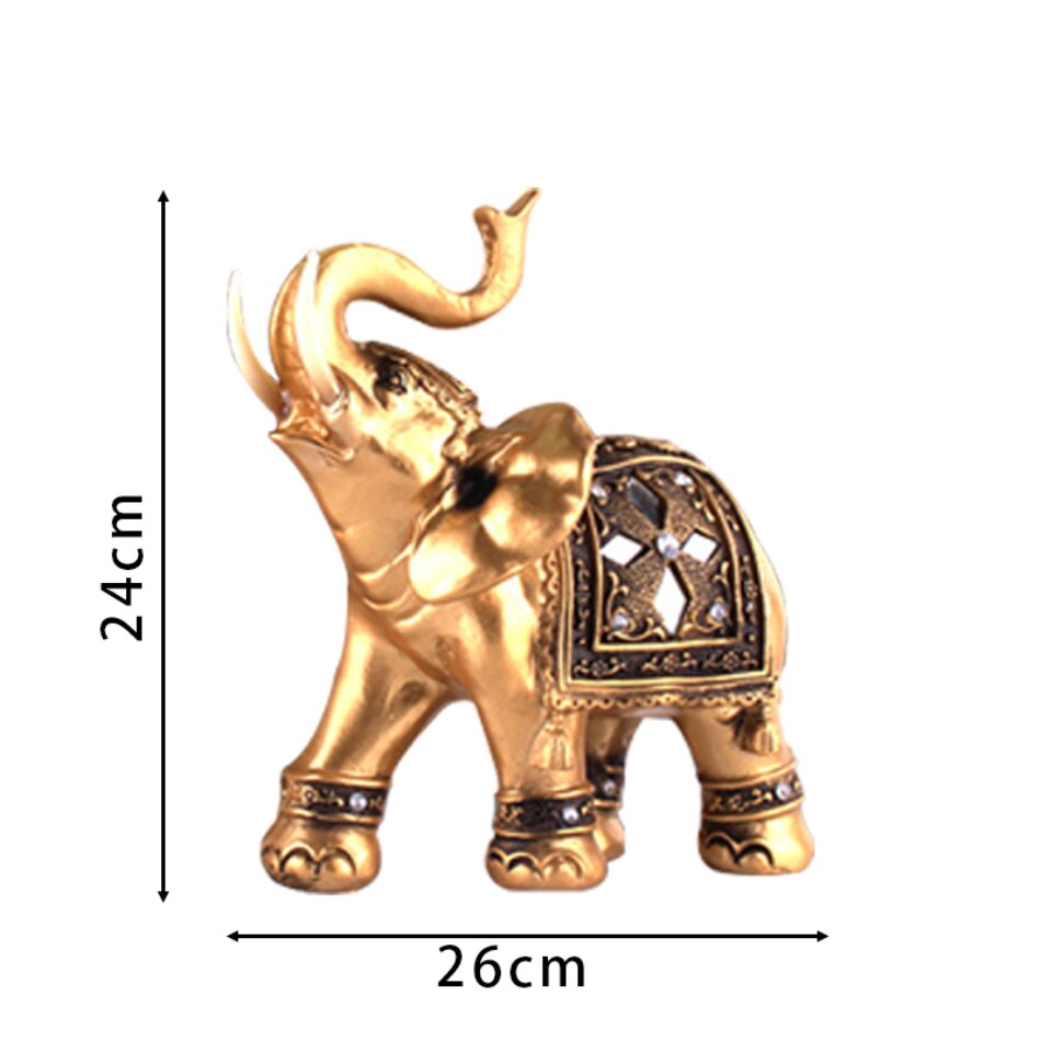 Golden Resin Elephant Statue Lucky Feng Shui Elegant Elephant Trunk Sculpture Lucky Wealth Figurine Crafts Home Decoration Gift