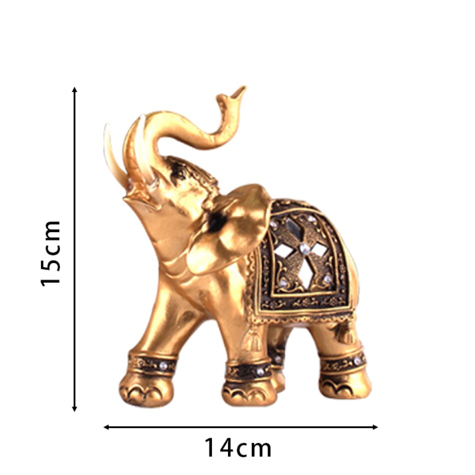 Golden Resin Elephant Statue Lucky Feng Shui Elegant Elephant Trunk Sculpture Lucky Wealth Figurine Crafts Home Decoration Gift
