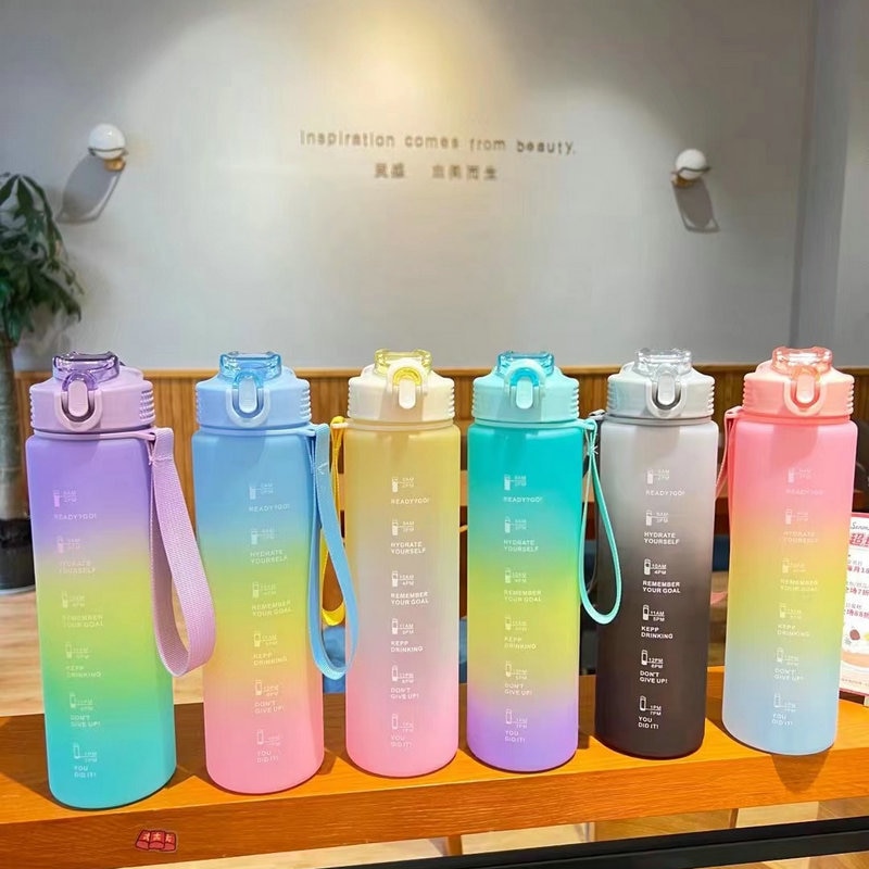 1L Large Straw Water Bottle for Girls Plastic Frosted Water Cup Portable Sports Bottle with Time Mark Outdoor Fitness Water Jug 1L Large Straw Water Bottle for Girls Plastic Frosted Water Cup Portable Sports Bottle with Time Mark Outdoor Fitness Water Jug