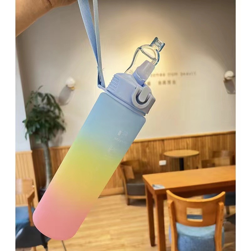 1L Large Straw Water Bottle for Girls Plastic Frosted Water Cup Portable Sports Bottle with Time Mark Outdoor Fitness Water Jug 1L Large Straw Water Bottle for Girls Plastic Frosted Water Cup Portable Sports Bottle with Time Mark Outdoor Fitness Water Jug