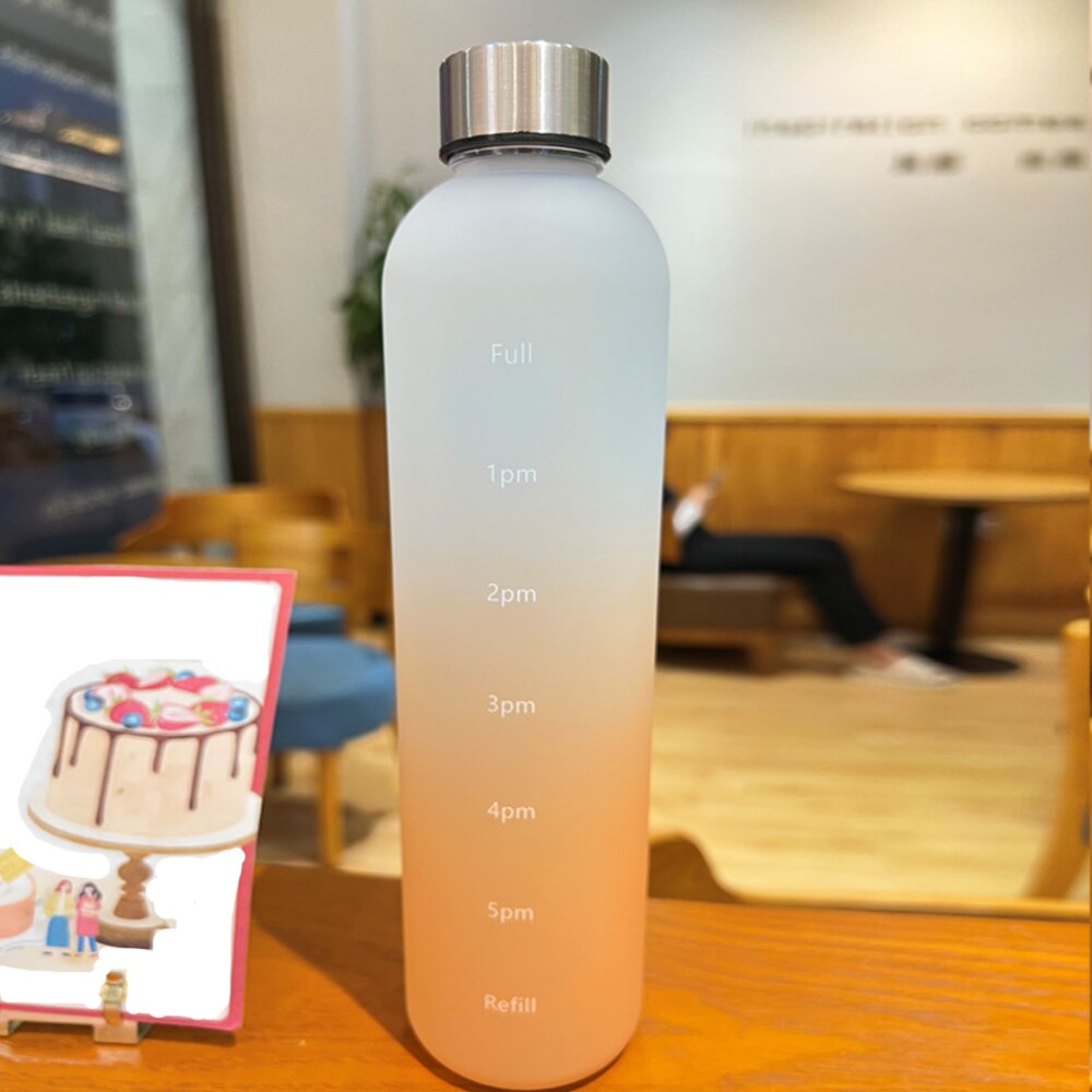 1L Motivational Plastic Water Bottle with Time Marker 32 OZ Large Capacity Leakproof Drink Bottle Travel Gym Sport Water Bottles