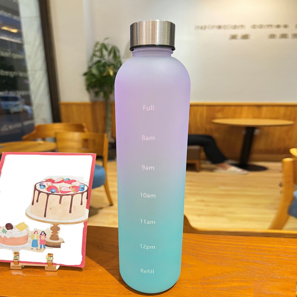 1L Motivational Plastic Water Bottle with Time Marker 32 OZ Large Capacity Leakproof Drink Bottle Travel Gym Sport Water Bottles