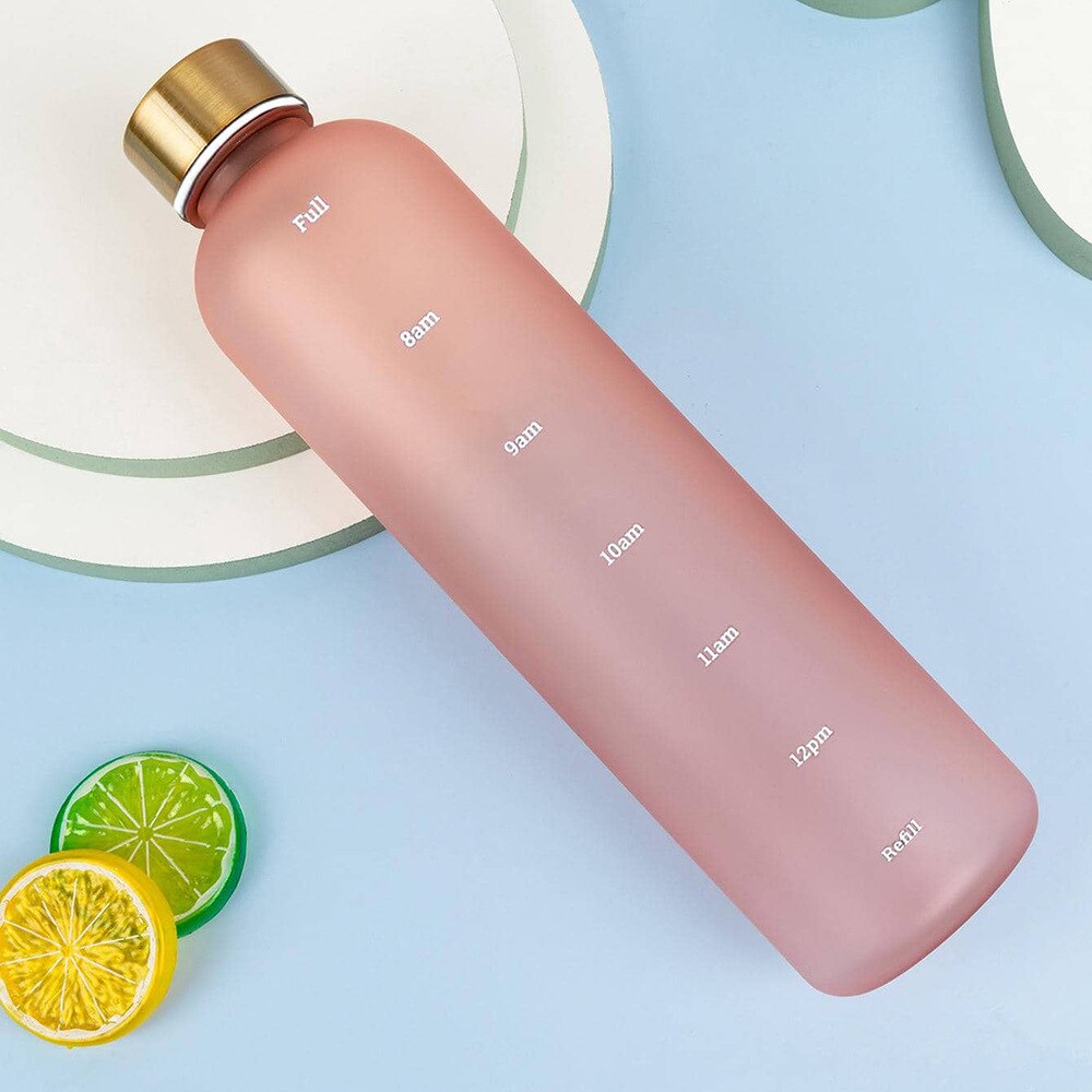 1L Motivational Plastic Water Bottle with Time Marker 32 OZ Large Capacity Leakproof Drink Bottle Travel Gym Sport Water Bottles